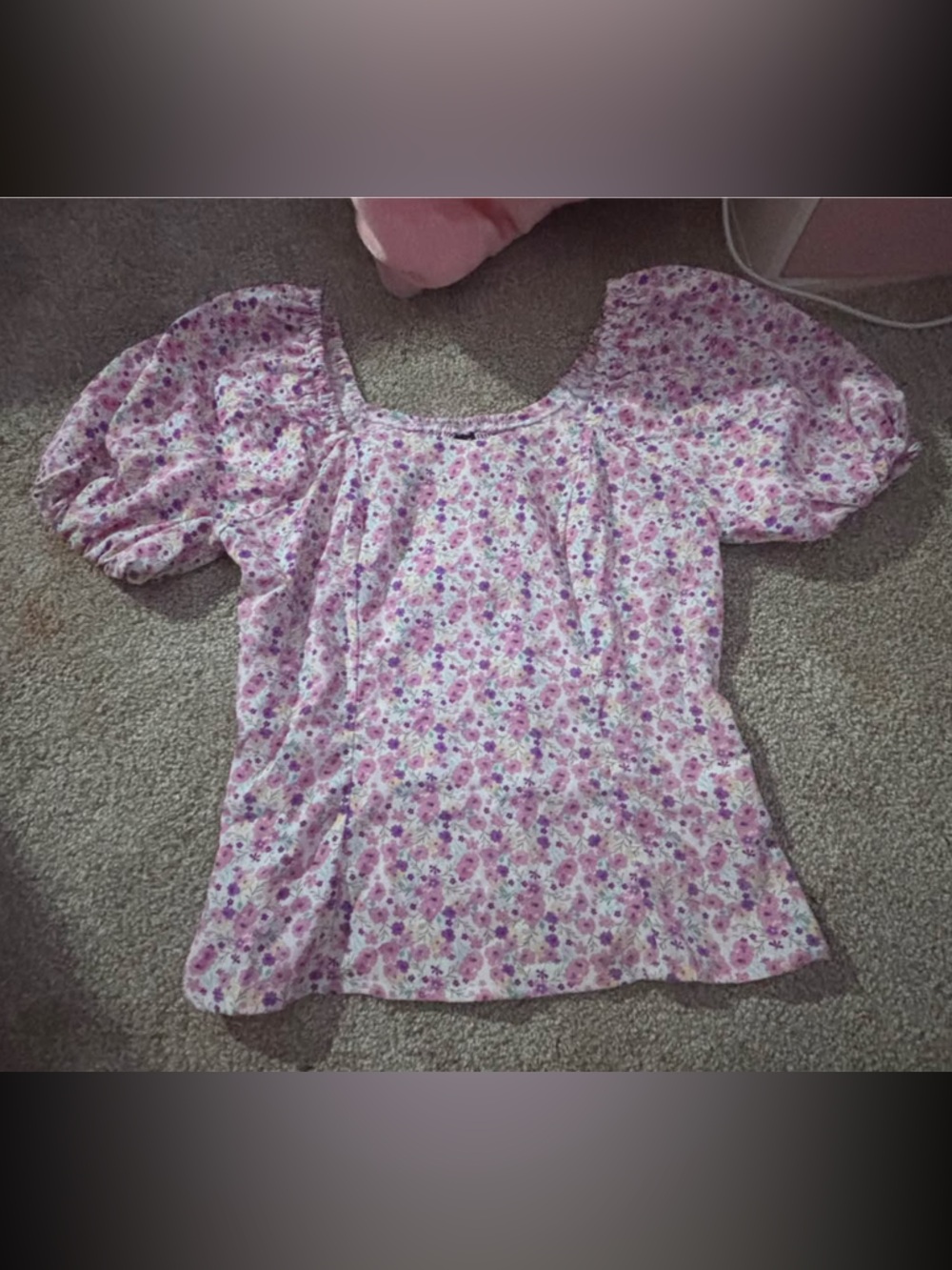 Allegra K Pink and Purple Floral Smocked Top- XS